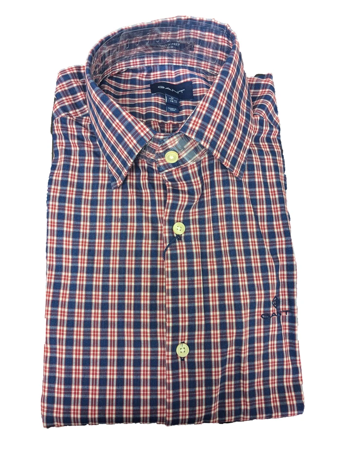 Camisa ajustada a cuadros índigo GANT Cardinal Red Tech Prep 3008226 talla M nueva con etiquetas Foto 1 de 1
