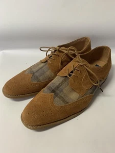 La Milano Wingtip Oxford Tan Leather Shoes, Plaid Men's Size 13 - Picture 1 of 9