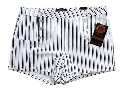 Pantalones Cortos Marineros Para Mujer CASI FAMOSOS Blanco/Azul Marino Rayas Cintura Alta Talla 20 Foto 1 de 2