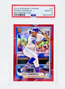 2024 Bowman Chrome Ronny Mauricio RC Rookie 5/5 True Red Refractor PSA 10 POP 1 - Picture 1 of 2