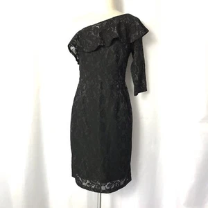 NWT SUPERFOXX One Shoulder Sheath Ruffle Dress Black Metallic Silver Sz S T92 - Picture 1 of 10
