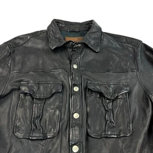 JEAN SHOP Western Black Leather Shirt Jacket Made In USA Metal Snaps Men - M - Picture 1 of 17