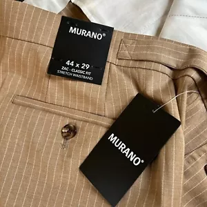 Murano Dress Pants Mens 44x29" Brown Pinstriped Zac Classic Fit Pleated NWT $99 - Picture 1 of 13