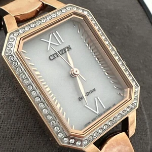 Citizen Silhouette Eco-Drive Women's Pink Gold Crystal Watch 23MM EM0983-51A - Picture 1 of 24