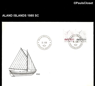 ALAND 1985 SC 1 & 5 FDC ENVÍO APAREJADO POR GAFF 10p MAGENTA Y 1,2m NEGRO PM MARIEHAMN Foto 1 de 2