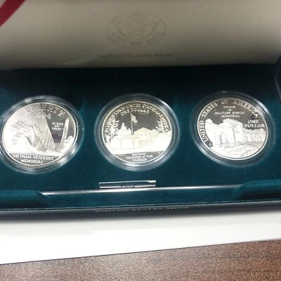 1994  U.S. Veterans Commemorative Three Coin Proof Silver Dollar Set - Image 1 of 4