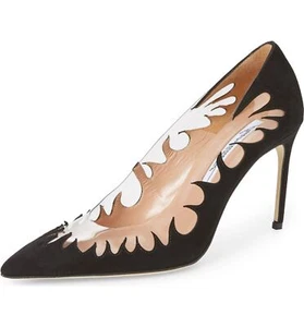 Brian Atwood VICTORY Cutout Pointy Toe Black Clear Flame Pointed Stiletto Pumps - Picture 1 of 6