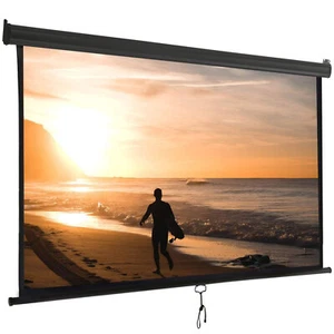 120'' Projector Screen Projection Screen Manual Pull Down HD 1:1 Format Black - Picture 1 of 24