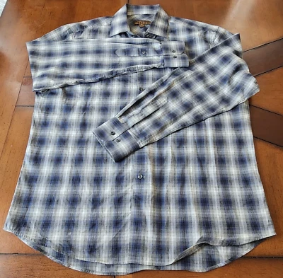 Blue Pronto Uomo Grey/Blue Plaid Long Sleeve Button Up Men Shirt Size XL - Image 1 of 4