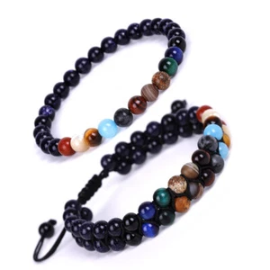 Handmade Universe Bracelet Elastic Eight Planets Stone Bracelets for Men Women - Picture 1 of 28