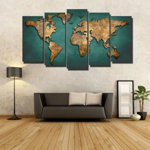 World Map Set Of 5 Pcs Puzzle Thin Canvas Poster Art Home Bar Wall Decor 17 - Picture 1 of 9