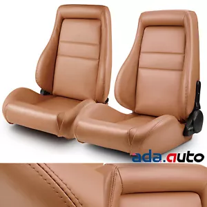 1 Pair Brown Universal PVC Leather Easy Reclinable OBS Style Seats Car Seats - Bild 1 von 9