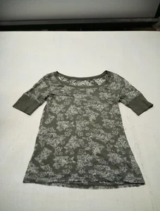 Arizona Jean Co Size XL Green White Floral Print Blouse Short Cap Sleeves Lightw - Picture 1 of 5