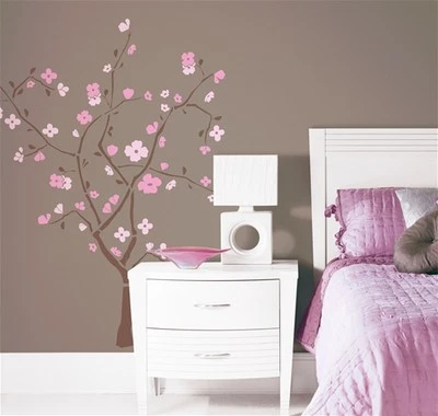 PINK CHERRY BLOSSOM TREE Wall Decals Peel and Stick Removable Reusable Stickers - Image 1 of 3
