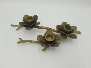 Brass Branch w/3 Brass Flower Taper Candle Holders Table Center Piece - Picture 1 of 12