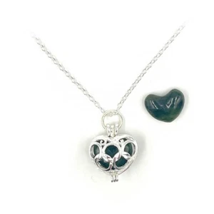 Irish Connemara Marble Heart in Cage Necklace and Extra Pocket Heart - Picture 1 of 2