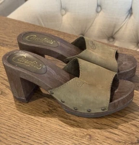 Vintage 80’s Candies Platform Clogs Heels Women’s Sz 6 Army Green Made In Brazil - Picture 1 of 8