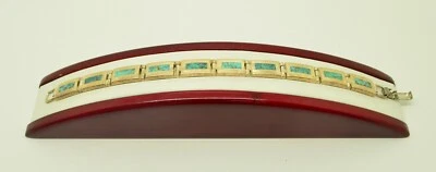 Brazalete de plata esterlina único con diseño de piedra turquesa de eslabones cuadrados de 7,5" #FMT729 Foto 1 de 3