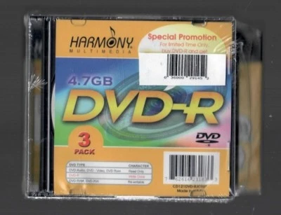 HARMONY MULTIMEDIA 4.7GB DVD-R 3 PACK + 20 SHEETS KODAK 4" 6" GLOSSY PHOTO PAPER - Image 1 of 2