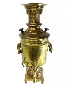 Antica urna samovar da tè russa imperiale XIX secolo in ottone alta 18" con marchio - Foto 1 di 22