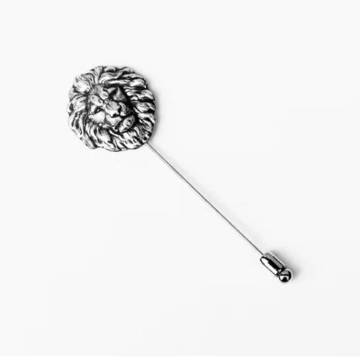 Black Rhodium 935 Argentium Silver Lion Face Design Men's Luxury Lapel Pin - Image 1 of 3