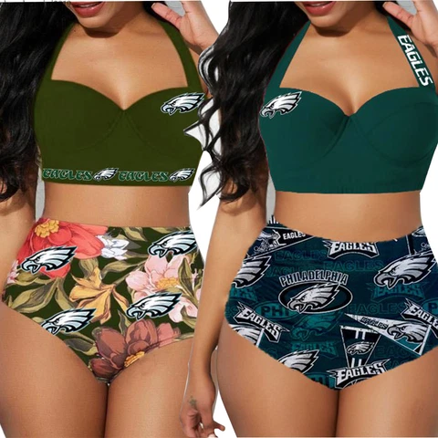 Philadelphia Eagles Womens Swimsuits High Waist Push Up Bikini Set 2PCS Swimwear Cover
