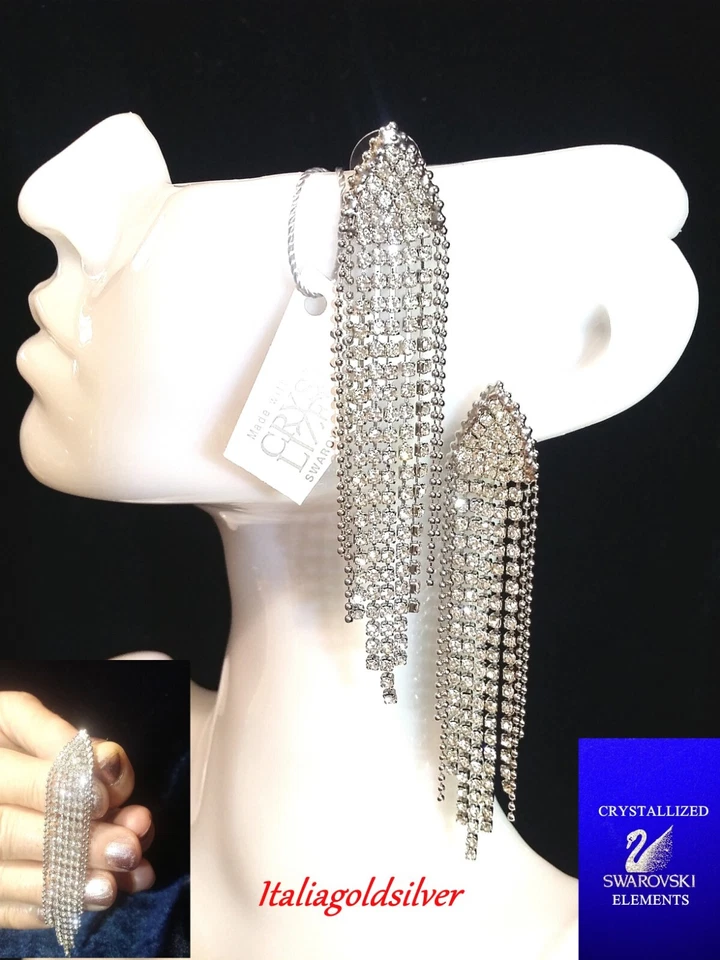 Orecchini Donna Pendenti SWAROVSKI ORIGINALI Argento Cristalli Gioielli sposa - Immagine 1 di 4