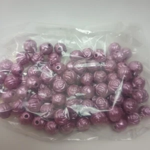 Beads Lot Of 100 Metallic Purple Acrylic 8mm Round Rose Flower Beads - Picture 1 of 5