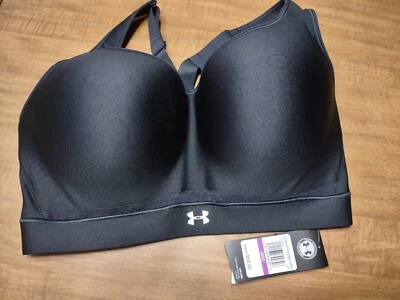 Sujetador deportivo alto tejido urdimbre Under Armour para mujer $55 nuevo con etiquetas, negro, 38DD Foto 1 de 4