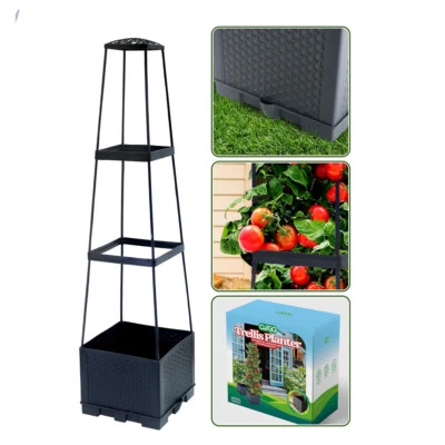 2 pacotes de cama de jardim levantada caixa de plantadeira de tomate com treliça, 44,8" auto-irrigável - Imagem 1 de 4