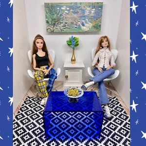 Fashion doll Miniature , MOD 5 Pcs COFFEE TABLE/ CHAIRS / TABLE, Scale1/6 New - Picture 1 of 8