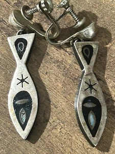 Vintage Stella Popowski Sterlingsilber Harz-Inlay Modernist Fisch Ohrringe - Bild 1 von 4
