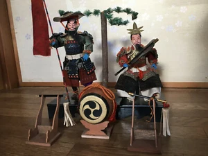 2 Antique SAMURAI Japanese NINGYO Doll SHOGUN MUSHA DAIMYOU in YOROI Armor - Picture 1 of 10