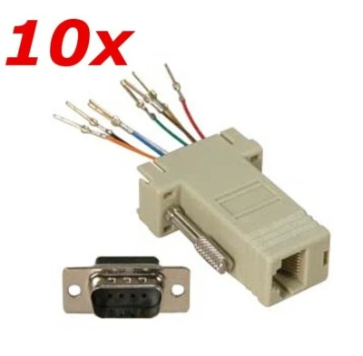 10 PACK - DB9 9-Pin Serial RS232 Male to RJ45 Female Modular Adapter Converter - Image 1 of 2