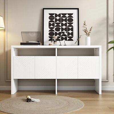 Kommode Sideboard Flurschrank mit 2 offenen Fächern & 4 Türen Weiß 140x35x75 cm - Bild 1 von 4