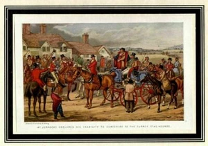 FOX HUNTING SPORTING PRINT, HORSES WHIP, CARRIAGE, SURREY STAG HOUND, HUNTSMEN - Picture 1 of 1