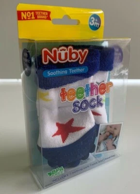 BNWT Nuby Soothing Teething teether Socks 3+ months BPA free silicone free S+H  - Image 1 of 4