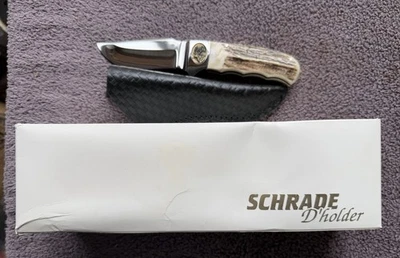 Schrade D'Holder Stag SDH3 Knife & Sheath Rare-Fixed Blade- Box-Elk Shield - Image 1 of 4