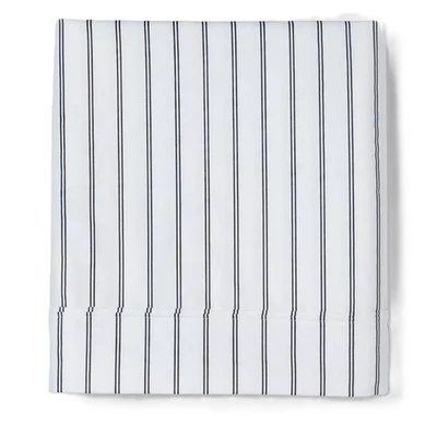 Sábana plana Umbral tamaño completo 100 % algodón satén azul marino de pie a rayas Foto 1 de 4