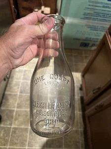 Gleckler Dairy Embossed Quart Milk Bottle Gibsonburg Ohio OH - Picture 1 of 11