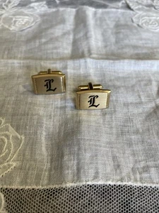 Vintage Gold Tone Initial Letter L Cufflinks RS-45 - Picture 1 of 6