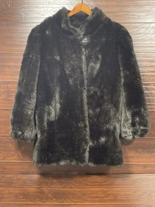 Abrigo de piel sintética negro Jordache vintage para mujer grande hecho en EE. UU. chaqueta muy usado - Imagen 1 de 9