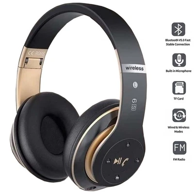 Bluetooth Headphones Wireless Noise Cancelling Stereo Earphones Over Ear Headset