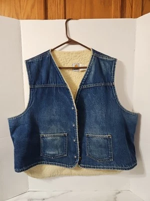 Chaleco a Presión Forrado Sherpa Azul Denim Carhartt 8SVT De Colección Años 80 Para Hombres Talla 2XLT EE. UU. Foto 1 de 4