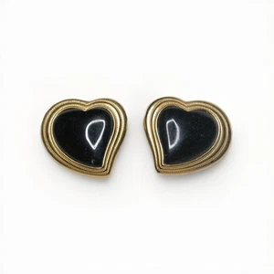 VTG ATI Multi-Tone Gold Plated Huggie-Style Mexico Onyx Heart Clip On Earrings - Picture 1 of 10