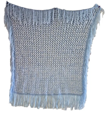 Handmade Blue Crocheted Baby Blanket Boy Soft 32"x 28" Nursery Fringe Knit Lovey - Image 1 of 4