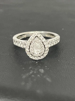 14k White Gold 1/2 Carat Natural Diamond Engagement Ring .25 Pear Center Sz 5 - Image 1 of 4