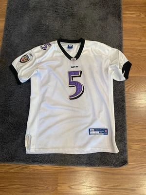 Reebok NFL Football Jersey Baltimore Ravens 5 Flacco White Size XL 18-20 Youth - Image 1 of 4