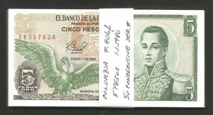 Colombia 5 Pesos 1.1.1980; UNC; P-406f; BNB-B949p; Pack de 50 ser consecutivos # - Imagen 1 de 1