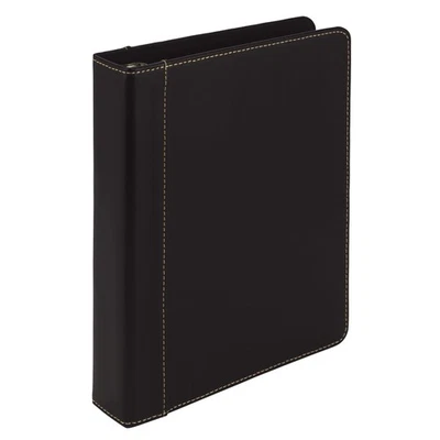 1" Junior Size 3 Ring Binder, Leather, Black with Contrast Stitching, Holds 8... - Image 1 of 4